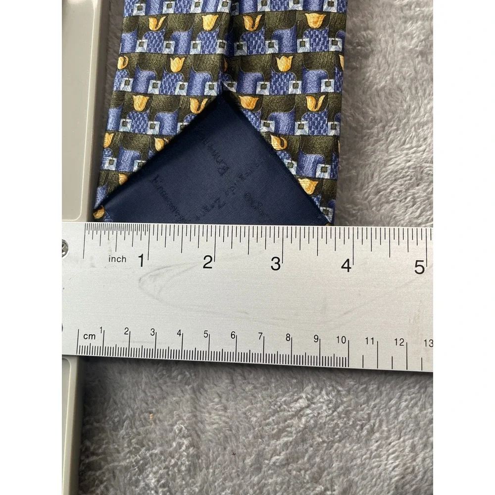 Ermenegildo Zegna Necktie Geometric Blue Yellow Pattern‎ Men's Designer Tie